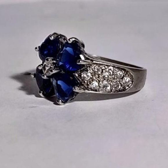 Vintage 925 Sterling Silver Heart Cut Blue Sapphire Ring - Picture 3 of 4
